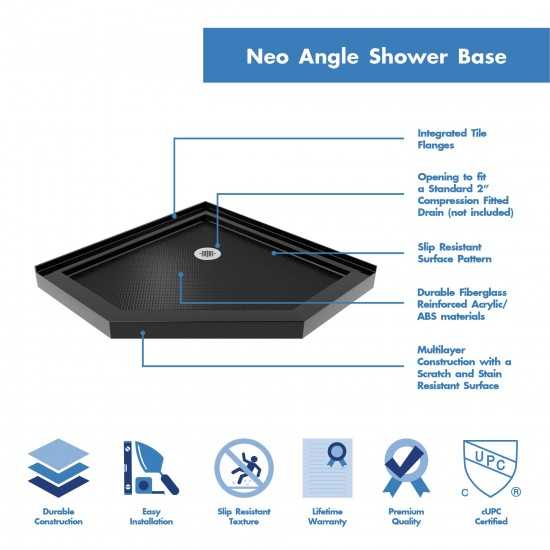 DreamLine Prism 36 in.x74 3/4 in. Frameless Neo-Angle Pivot Shower Enclosure in Satin Black with Black Base Kit