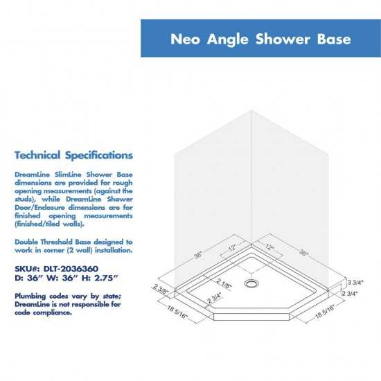 DreamLine Prism 36 in.x74 3/4 in. Frameless Neo-Angle Pivot Shower Enclosure in Satin Black with Black Base Kit