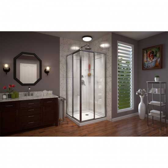 DreamLine Cornerview 36x36x76 3/4 Framed Sliding Shower Enclosure in Brushed Nickel with White Acrylic Kit