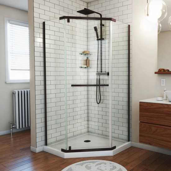 DreamLine Prism 42 in.x74 3/4 in. Frameless Neo-Angle Pivot Shower Enclosure in Oil Rubbed Bronze with White Base Kit