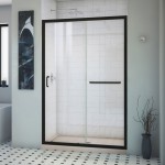 DreamLine Infinity-Z 36x48x74 3/4 Clear Sliding Shower Door in Satin Black and Center Drain Biscuit Base