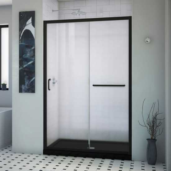 DreamLine Infinity-Z 36x48x74 3/4 Clear Sliding Shower Door in Satin Black and Center Drain Black Base