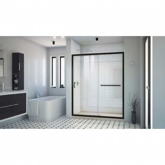 DreamLine Infinity-Z 34x60x74 3/4 Clear Sliding Shower Door in Satin Black, Center Drain Biscuit Base