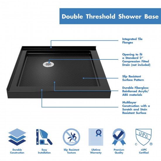 DreamLine Cornerview 36x36x74 3/4 Framed Sliding Shower Enclosure in Brushed Nickel with Black Acrylic Base