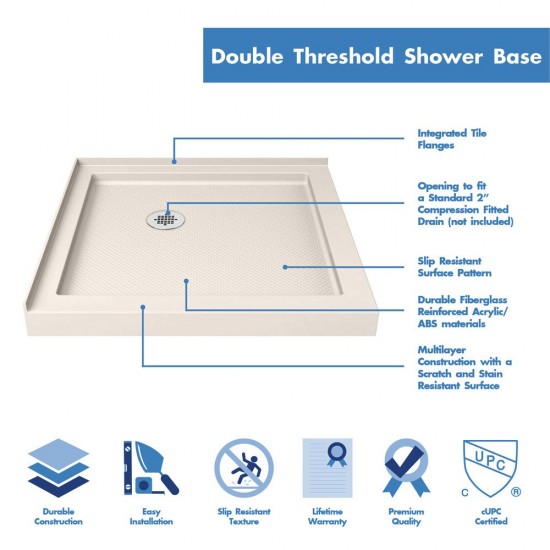 DreamLine Cornerview 36x36x74 3/4 Framed Sliding Shower Enclosure in Brushed Nickel with Biscuit Shower Base