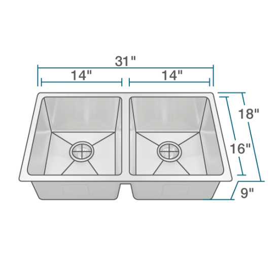 3120D-16 Undermount 3/4" Radius Sink