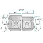 3120L-14 Undermount Offset 3/4" Radius Sink