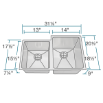 3120R-14 Offset Double Bowl 3/4" Radius Stainless Steel Sink