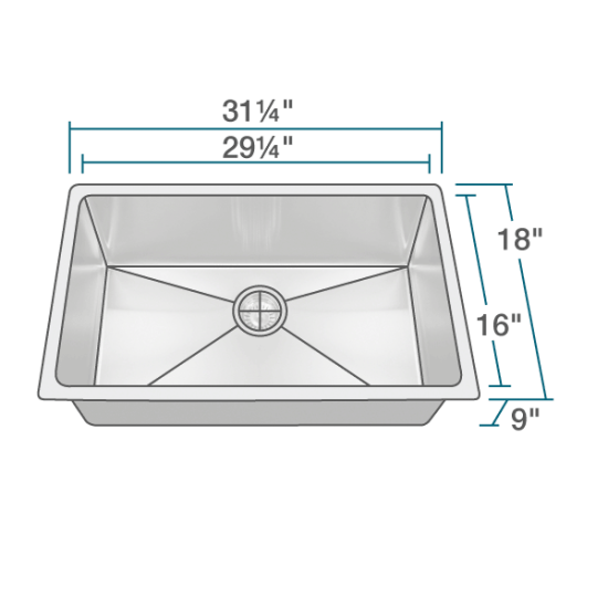3120S-16 Undermount 3/4" Radius Sink