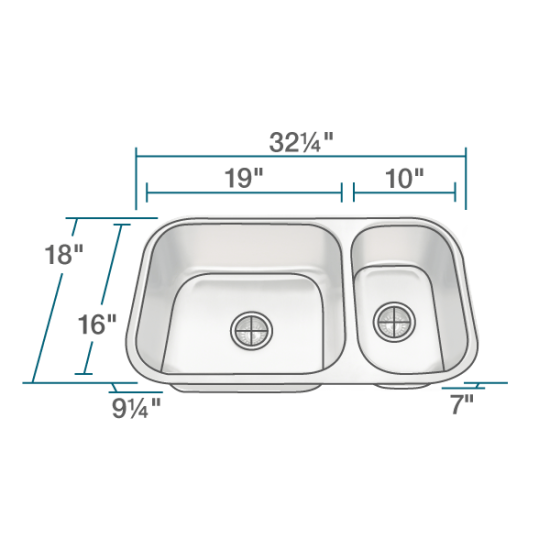 3218BL Offset Double Bowl Undermount Stainless Steel Sink