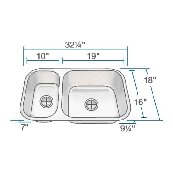 3218BR Offset Double Bowl Undermount Stainless Steel Sink