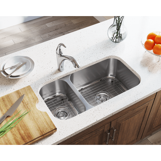 3218BR-16 Offset Double Bowl Undermount Stainless Steel Sink