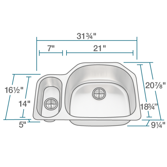 3221R Offset Stainless Steel Kitchen Sink