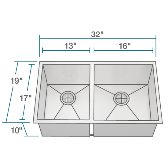 3322OR Double Rectangular Stainless Steel Kitchen Sink