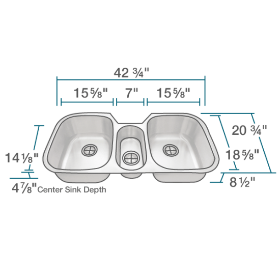 4521-16 Triple Bowl Stainless Steel
