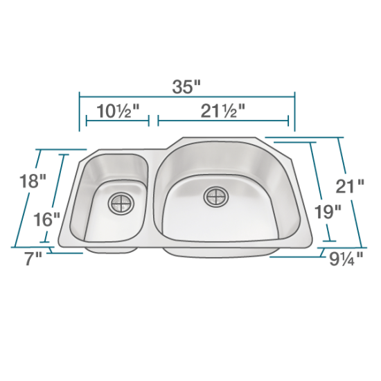 509R Offset Stainless Steel Kitchen Sink, Right