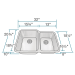 513L Offset Double Bowl Stainless Steel Sink, Left