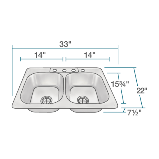 US1022T Topmount Double Equal Bowl Stainless Steel Sink