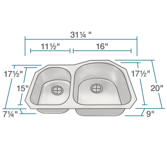 US1031R Stainless Steel Kitchen Sink, Right