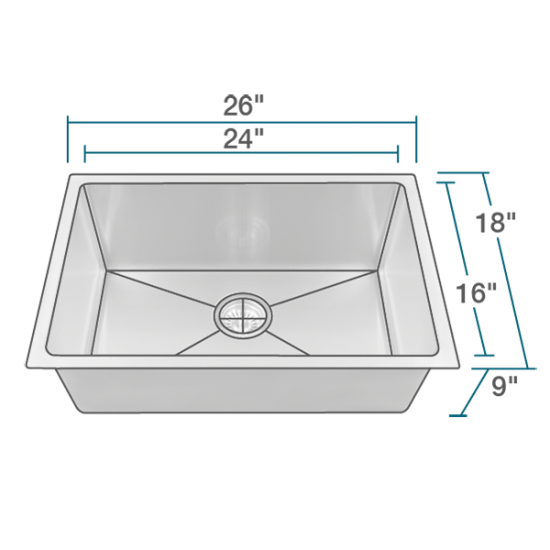 2620S-16 Single Bowl 3/4" Stainless Steel Sink