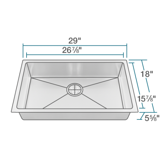 2905S Single Bowl 3/4" Radius Stainless Steel Sink