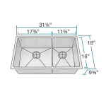 3160L-16 Double Bowl 3/4" Stainless Steel Sink