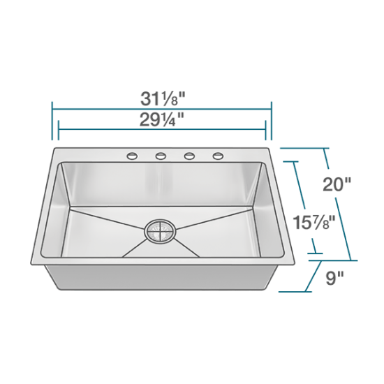 T3120S Topmount 3/4" Radius Stainless Steel Sink