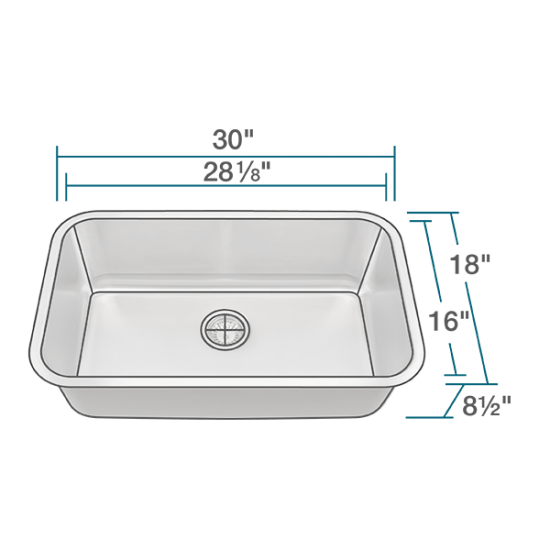 3018-16 Single Bowl Undermount Stainless Steel Sink