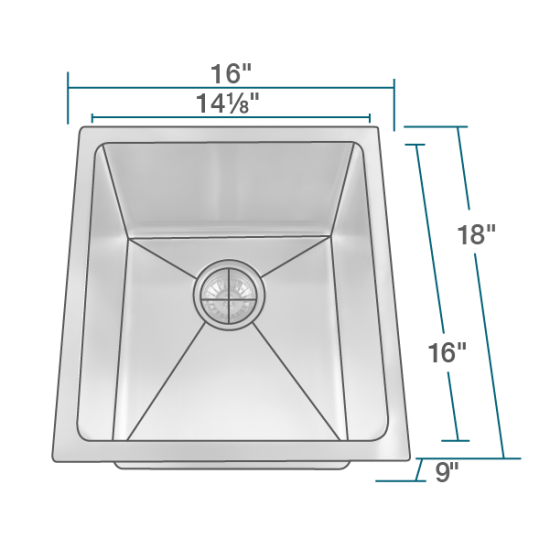 1618 Stainless Steel Single Bowl 3/4" Radius Kitchen Sink