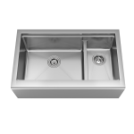 407L-Ledge Offset Double Bowl Stainless Steel Apron Workstation Sink, Left