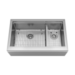 407L-Ledge Offset Double Bowl Stainless Steel Apron Workstation Sink, Left