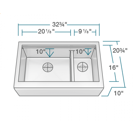 407L-Ledge Offset Double Bowl Stainless Steel Apron Workstation Sink, Left