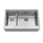 407R-Ledge Offset Double Bowl Stainless Steel Apron Workstation Sink, Right