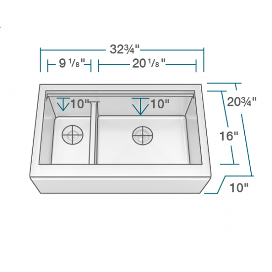 407R-Ledge Offset Double Bowl Stainless Steel Apron Workstation Sink, Right