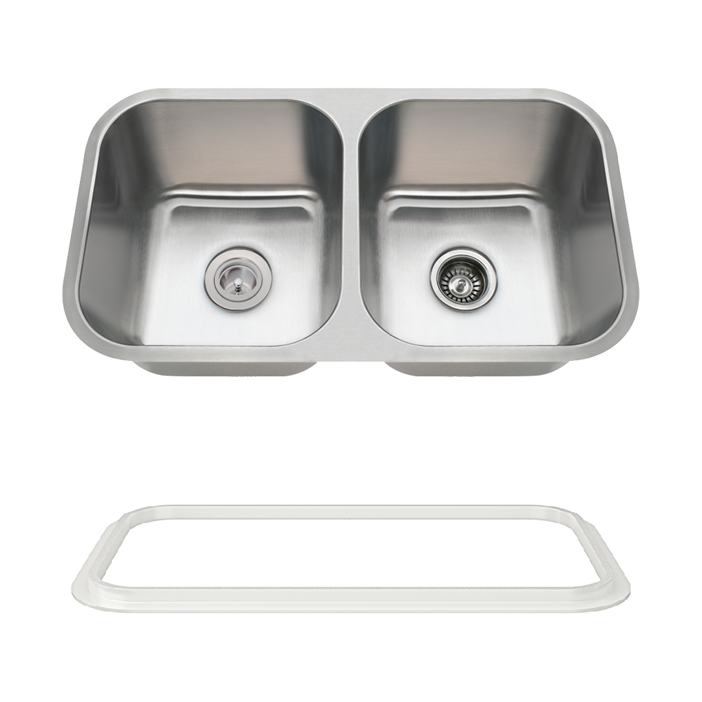 3218A-SLW Double Bowl Undermount Stainless Steel Sink with White SinkLink