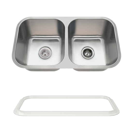 3218A-SLW Double Bowl Undermount Stainless Steel Sink with White SinkLink