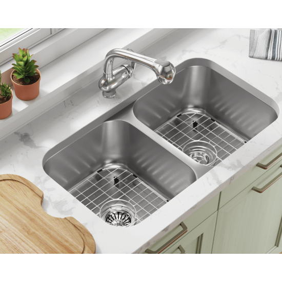 3218A-SLG Double Bowl Undermount Stainless Steel Sink with Gray SinkLink