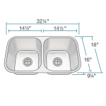 3218A-SLBL Double Bowl Undermount Stainless Steel Sink with Black SinkLink