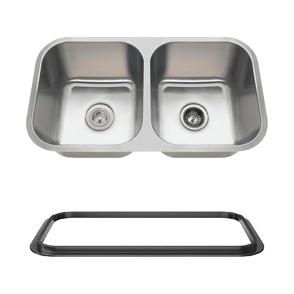 3218A-16-SLBL Double Bowl Undermount Stainless Steel Sink with Black SinkLink