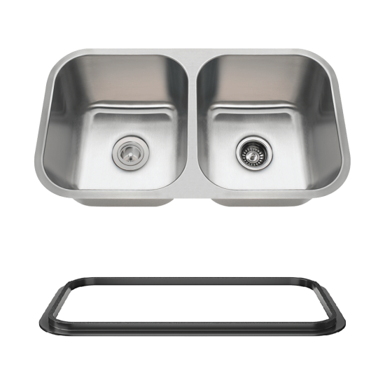 3218A-16-SLBL Double Bowl Undermount Stainless Steel Sink with Black SinkLink