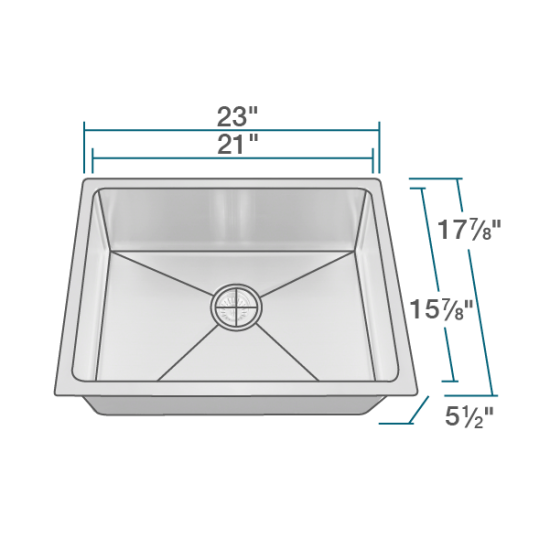 ADA1823-SLBL Stainless Steel Single Bowl 3/4" Radius ADA Kitchen Sink with Black SinkLink