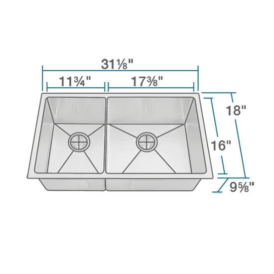 3160R-SLG Double Bowl 3/4" Stainless Steel Sink with Gray SinkLink