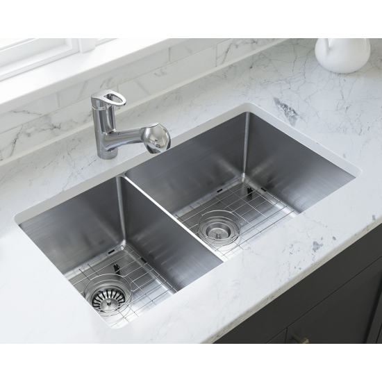 3160R-16-SLW Double Bowl 3/4" Stainless Steel Sink with White SinkLink