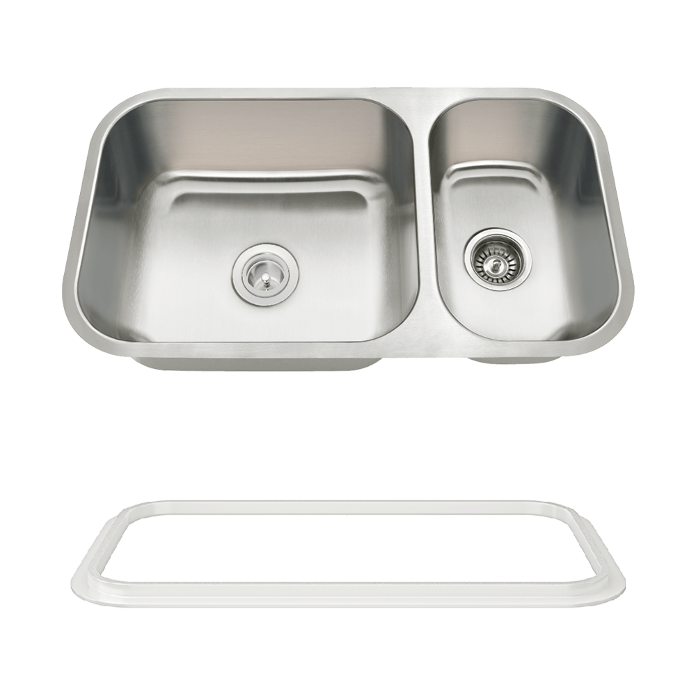 3218BL-SLW Offset Double Bowl Undermount Stainless Steel Sink with White SinkLink