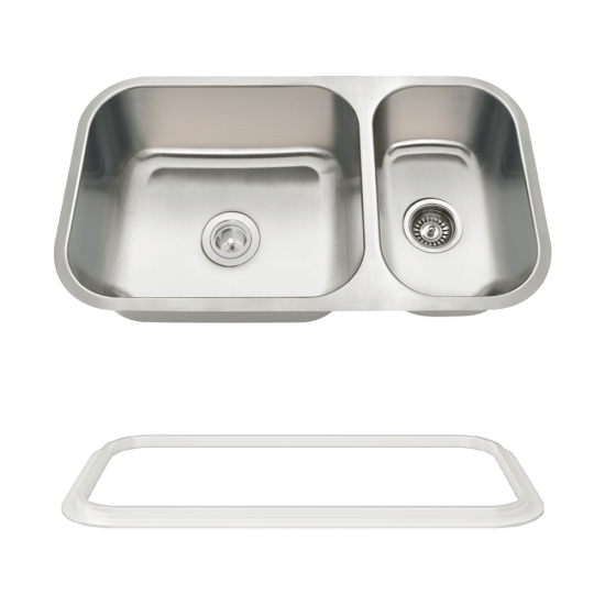 3218BL-SLW Offset Double Bowl Undermount Stainless Steel Sink with White SinkLink