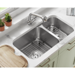 3218BL-SLW Offset Double Bowl Undermount Stainless Steel Sink with White SinkLink