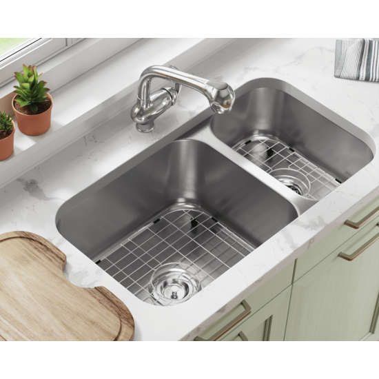 3218BL-SLG Offset Double Bowl Undermount Stainless Steel Sink with Gray SinkLink