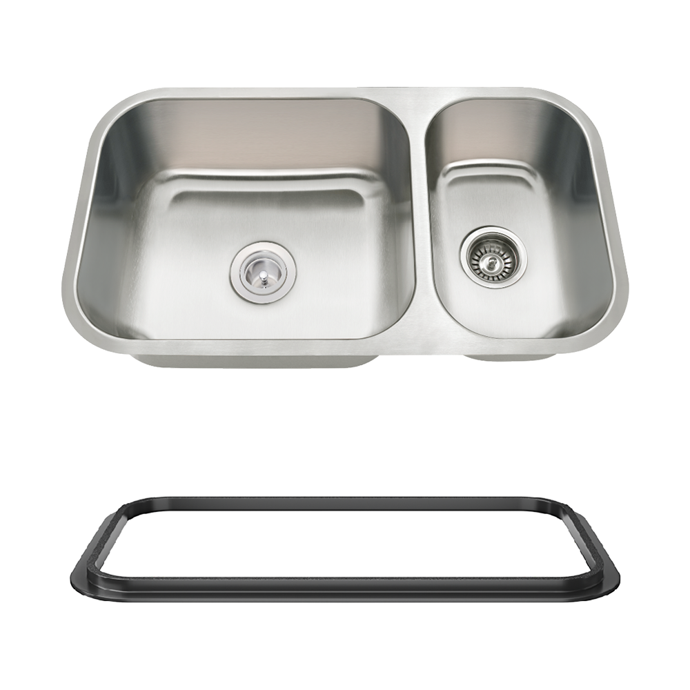 3218BL-16-SLBL Offset Double Bowl Undermount Stainless Steel Sink with Black SinkLink