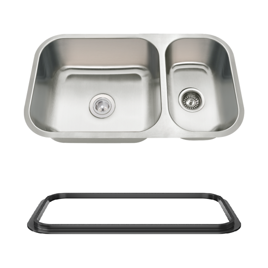 3218BL-16-SLBL Offset Double Bowl Undermount Stainless Steel Sink with Black SinkLink