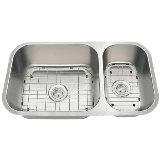 3218BL-16-SLBL Offset Double Bowl Undermount Stainless Steel Sink with Black SinkLink